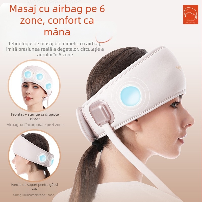 Masajor pentru cap T-365, alimentare pe baterie, control prin buton, 3 trepte, masaj cap/air bag