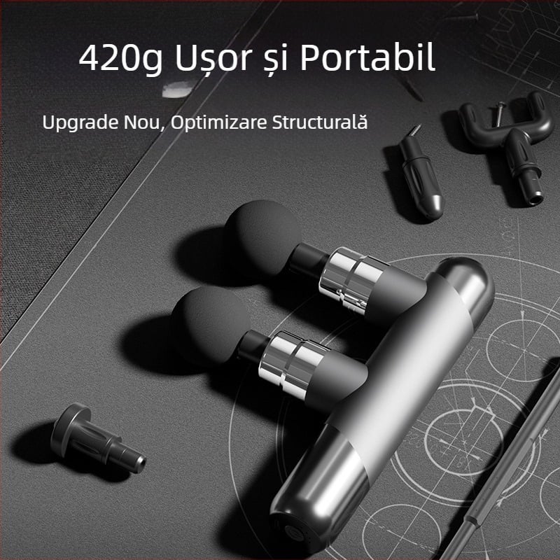 Masaj gun pentru mușchi cu 6+ capete, baterie încorporată 1200–2000 mAh, design compact și portabil, control cu mai multe viteze, zgomot sub 36 dB