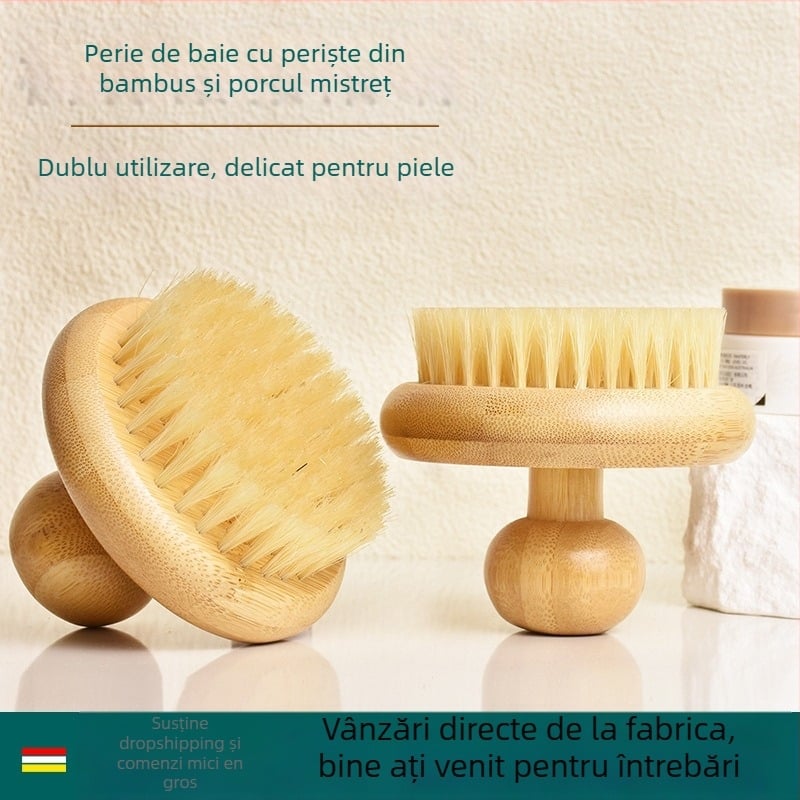 Perie de corp duală, umedă și uscată, cu masaj la spate, peri din lemn, personalizare disponibilă, etichetare privată disponibilă