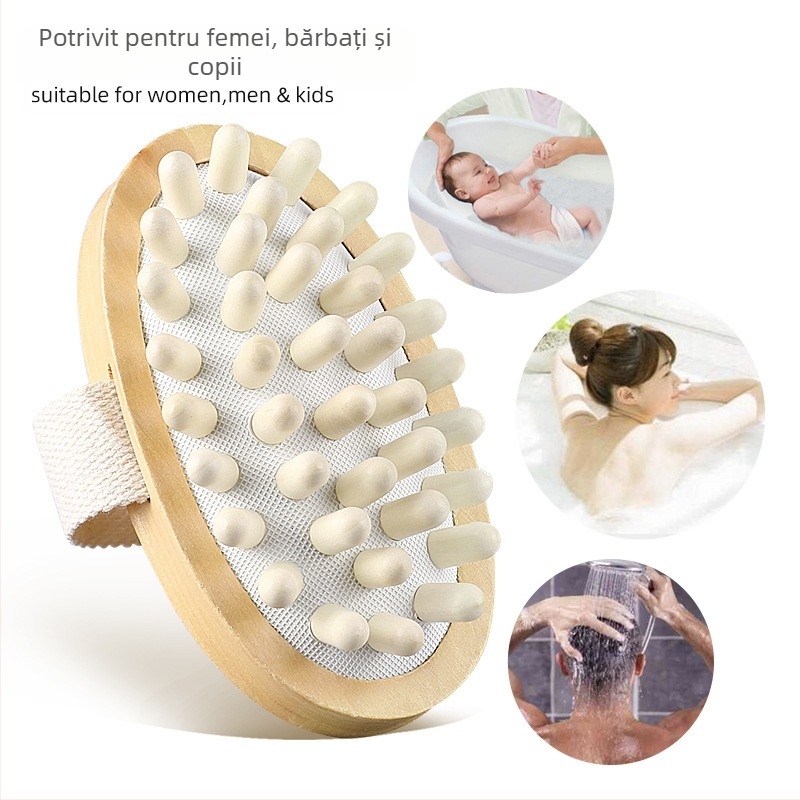 Perie de masaj pentru corp din lemn, cu pernă de aer, și perie de baie pentru curățare