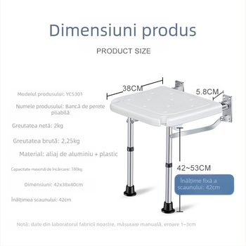 Scaun de duș pliabil din aliaj de aluminiu, pentru vârstnici și persoane cu dizabilități; origine Zhongshan, Guangdong; pliabil