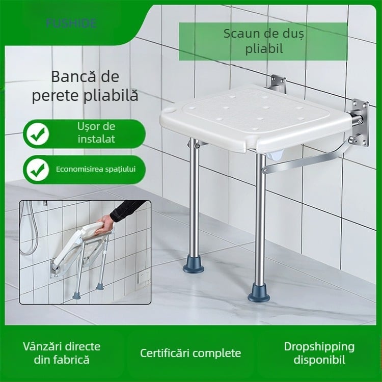 Scaun de duș pliabil din aliaj de aluminiu, pentru vârstnici și persoane cu dizabilități; origine Zhongshan, Guangdong; pliabil