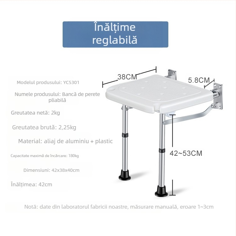 Scaun de duș pliabil din aliaj de aluminiu, pentru vârstnici și persoane cu dizabilități; origine Zhongshan, Guangdong; pliabil