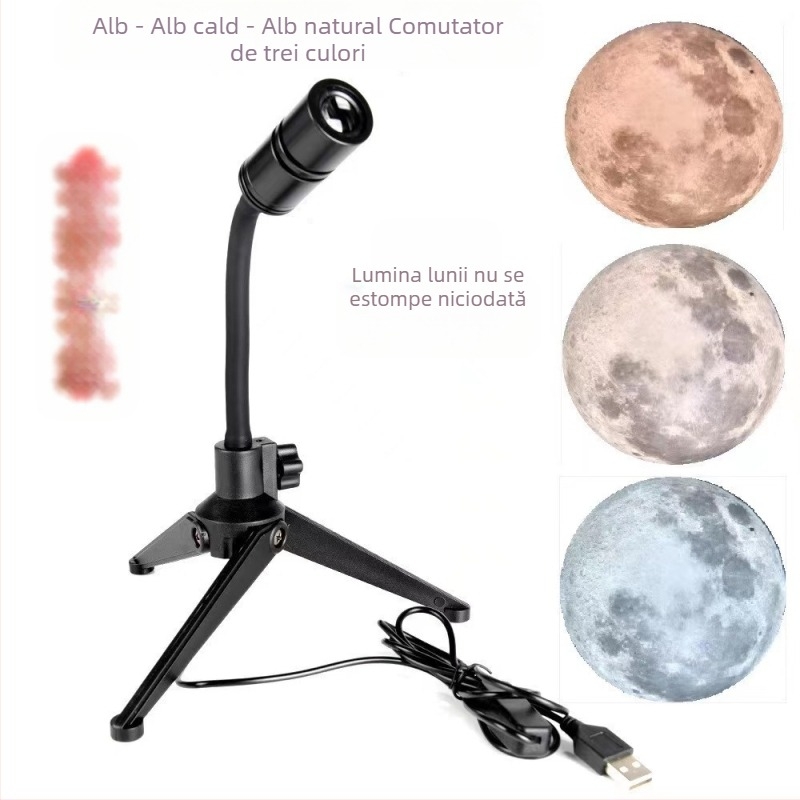 Lampă de proiecție Lună și Pământ cu alimentare USB, telecomandă, iluminare ambientală pentru dormitor și livestream (alimentare USB, telecomandă, fără smart)