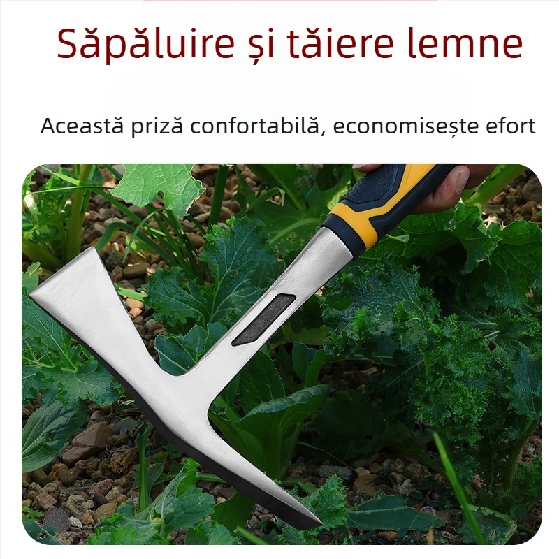 Topor multifuncțional cu design dintr-o singură piesă — lamă vârfată și plată, funcție ciocan pentru utilizare în grădină și fermă