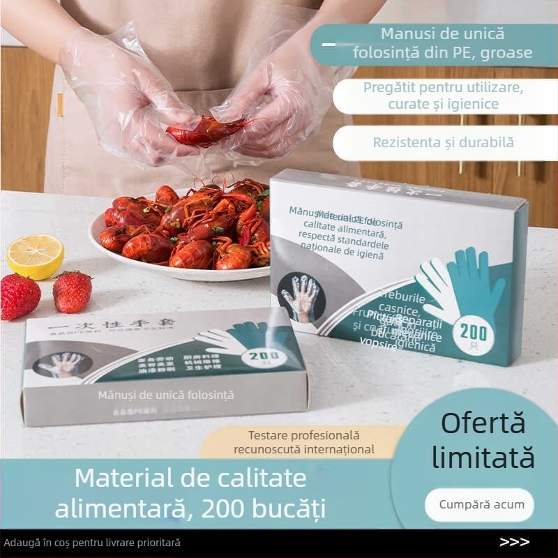 Mănuși de unică folosință PE, de calitate alimentară, îngroșate, antiderapante, 1000 bucăți