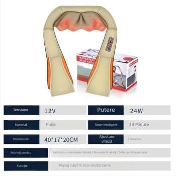 Masaj pentru gât, umeri și spate, 8 capete, compresie caldă, alimentare AC, model HF-P07, temporizator, 3 trepte