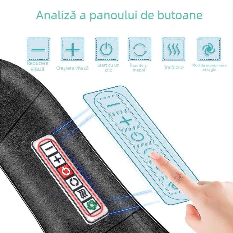 Masaj pentru gât, umeri și spate, 8 capete, compresie caldă, alimentare AC, model HF-P07, temporizator, 3 trepte