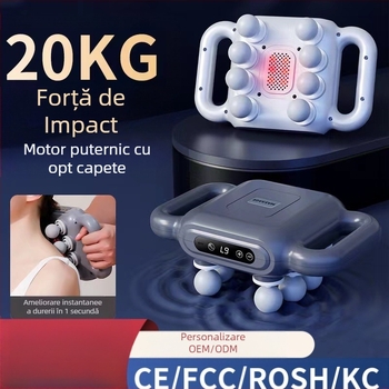 Pistol de masaj cu percuție cu opt capete, profesional, portabil, baterie încorporată, pentru eliberarea fasciei și a mușchilor, funcționare silențioasă