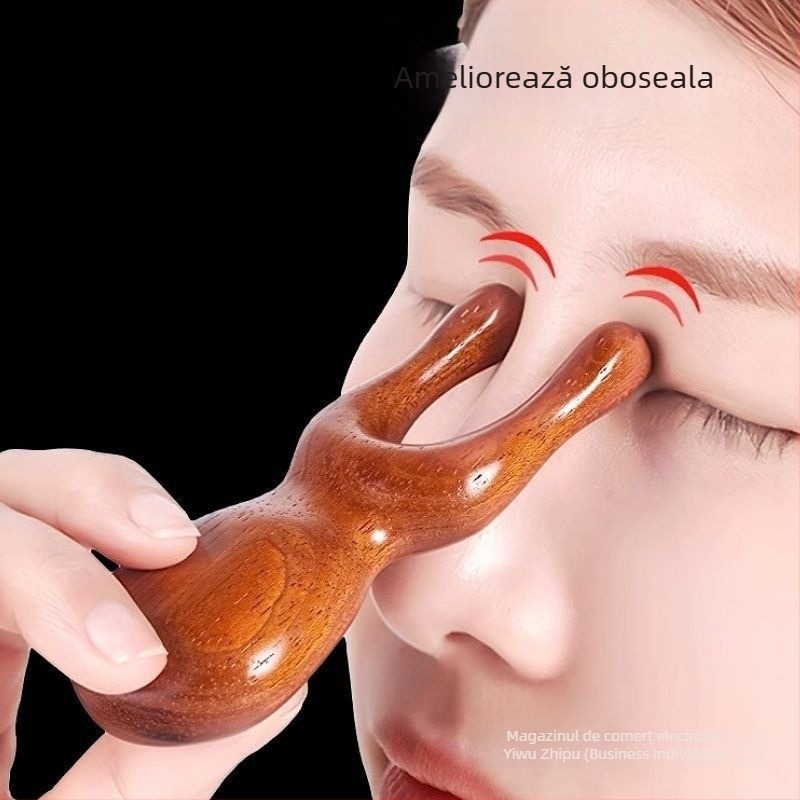 Unealtă de masaj facial din lemn pentru podul nasului și zona ochilor — deblocare a meridianelor, răzuire la puncte de acupresiune, ridicare; stil: versiune coreeană; meșteșug: 6141735