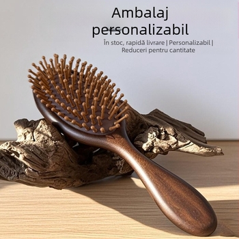 Perie ovală din lemn de santal, sculptură Phoenix, masaj cu pernă de aer pentru meridianele scalpului, Yixuan, Jinhua