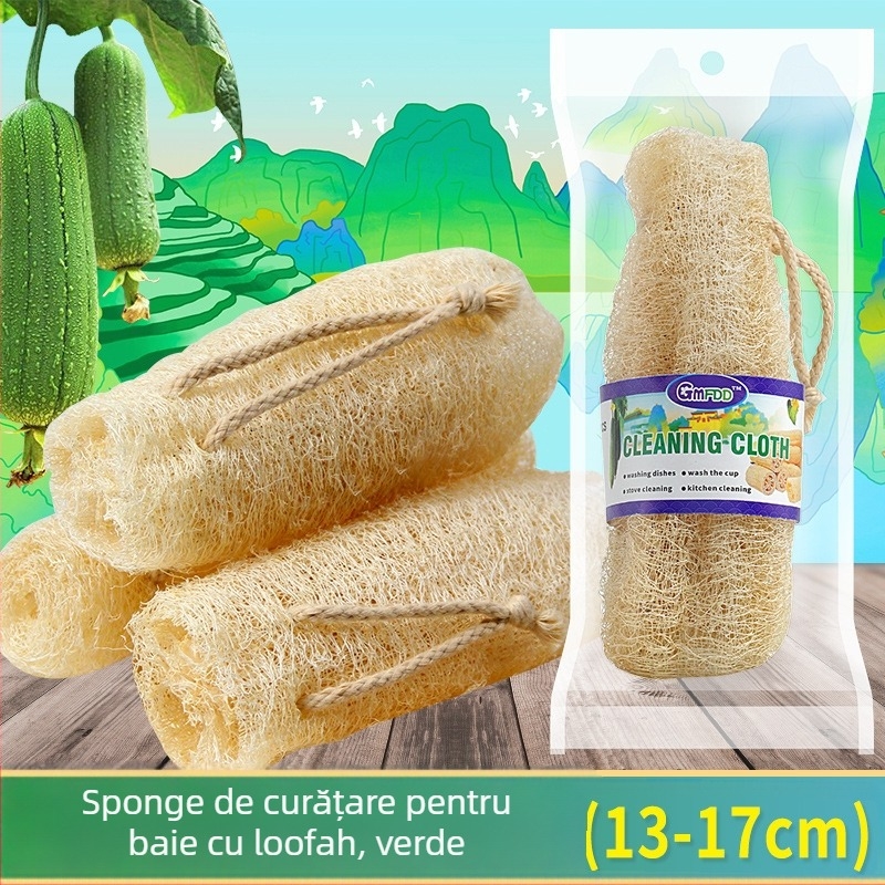 Perie de baie din luffa cu fibre vegetale verzi, pentru curățare a spatelui la adulți (Brand Guiermei; Material: Luffa; Categoria: Perie de baie; Utilizare: Frecare în timpul băii; Destinație: Adulți)