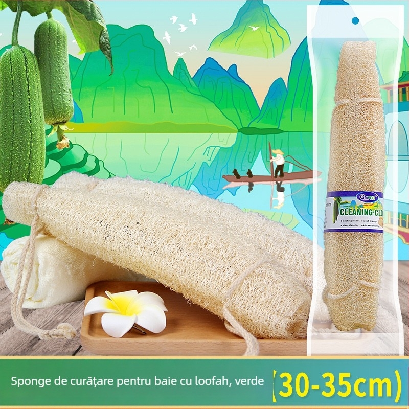 Perie de baie din luffa cu fibre vegetale verzi, pentru curățare a spatelui la adulți (Brand Guiermei; Material: Luffa; Categoria: Perie de baie; Utilizare: Frecare în timpul băii; Destinație: Adulți)