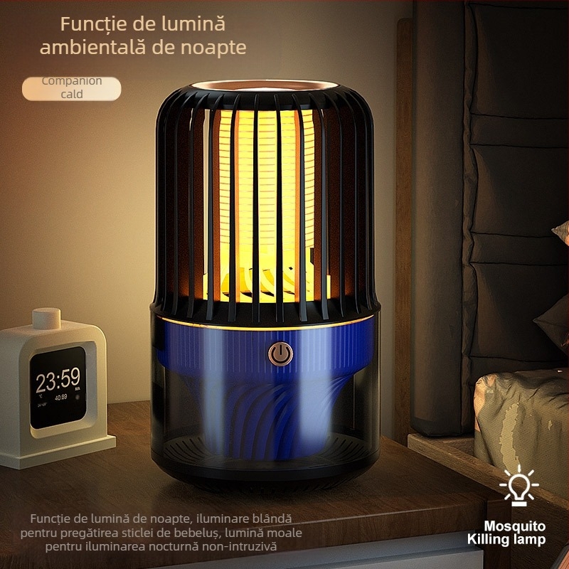 Ucigaș electric pentru țânțari, USB reîncărcabil, lampă UV, acoperire 41-60 m², baterie 1000-1600 mAh, autonomie 1-3 ore, carcasă ABS