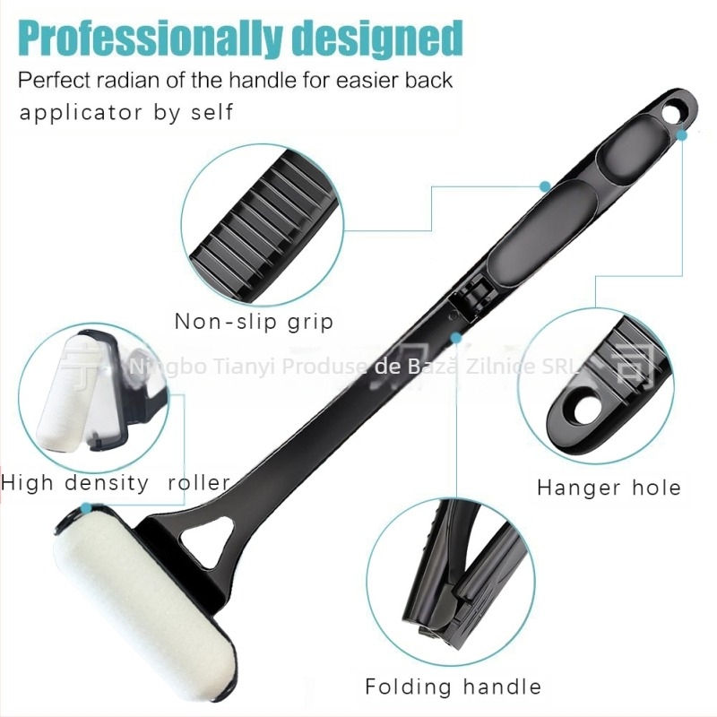 Aplikator pentru spate pentru creme, loțiuni și cremă de protecție solară, cu mâner lung pliabil și roller din burete | Material: plastic ABS