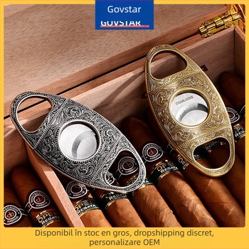 Tăietor pentru trabucuri cu design gravat din bronz, manual inclus, personalizare disponibilă, Lotul 240605