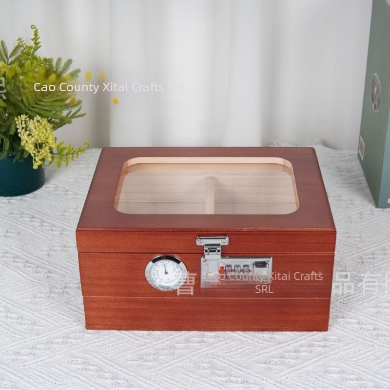 Cutie humidor din lemn pentru țigări cu capac transparent – design modern minimalist, imprimare logo disponibilă, potrivită pentru living, dormitor și birou