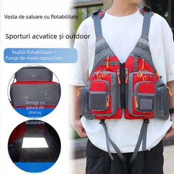 Hengtu 960 Vestă cu plută pentru sporturi acvatice în aer liber, cu buzunare multiple, uscare rapidă