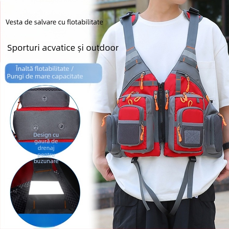 Hengtu 960 Vestă cu plută pentru sporturi acvatice în aer liber, cu buzunare multiple, uscare rapidă