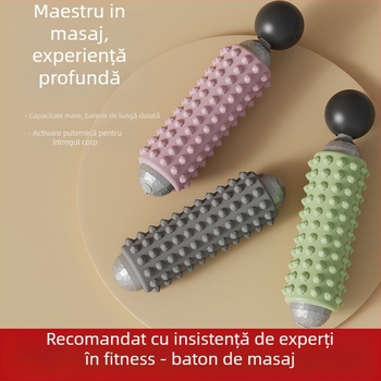 Baston de masaj electric pentru fitness și yoga, alimentare USB, control mecanic, viteză variabilă, 4 capete de masaj rotunde, formă dreptunghiulară trapezoidală, potrivit pentru cap, gât, talie și șold.