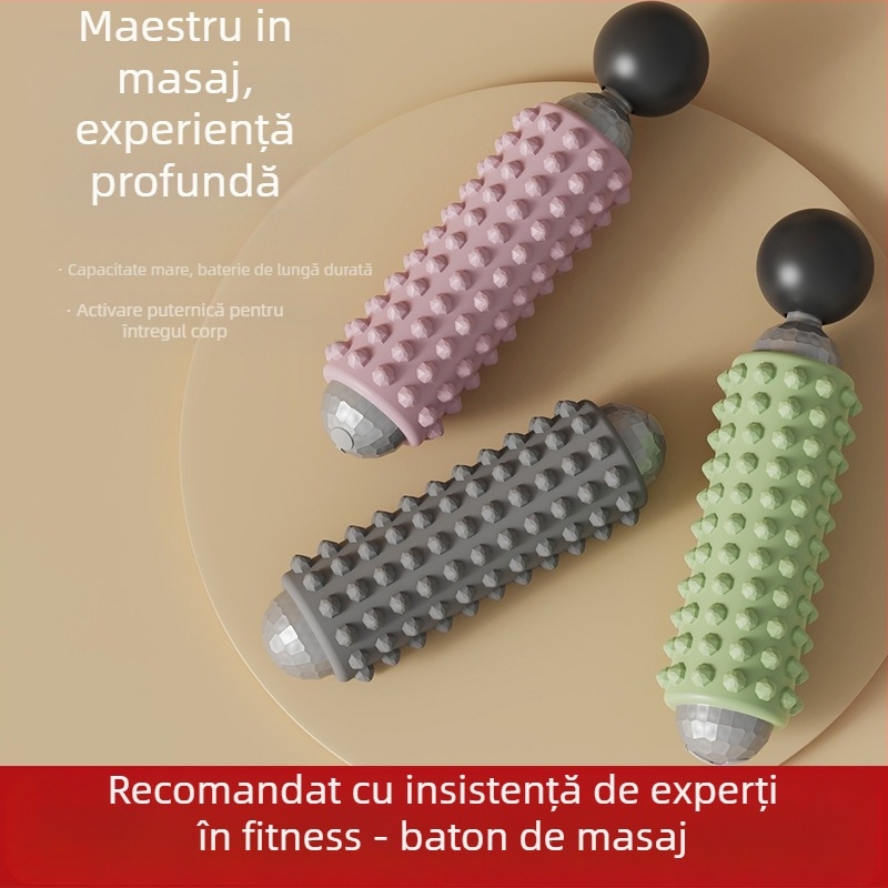 Baston de masaj electric pentru fitness și yoga, alimentare USB, control mecanic, viteză variabilă, 4 capete de masaj rotunde, formă dreptunghiulară trapezoidală, potrivit pentru cap, gât, talie și șold.