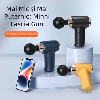 Pistol USB de masaj fascia – relaxare musculară, 4 capete, motor cu perii, 3 viteze, zgomot sub 36 dB, autonomie 3–6 h