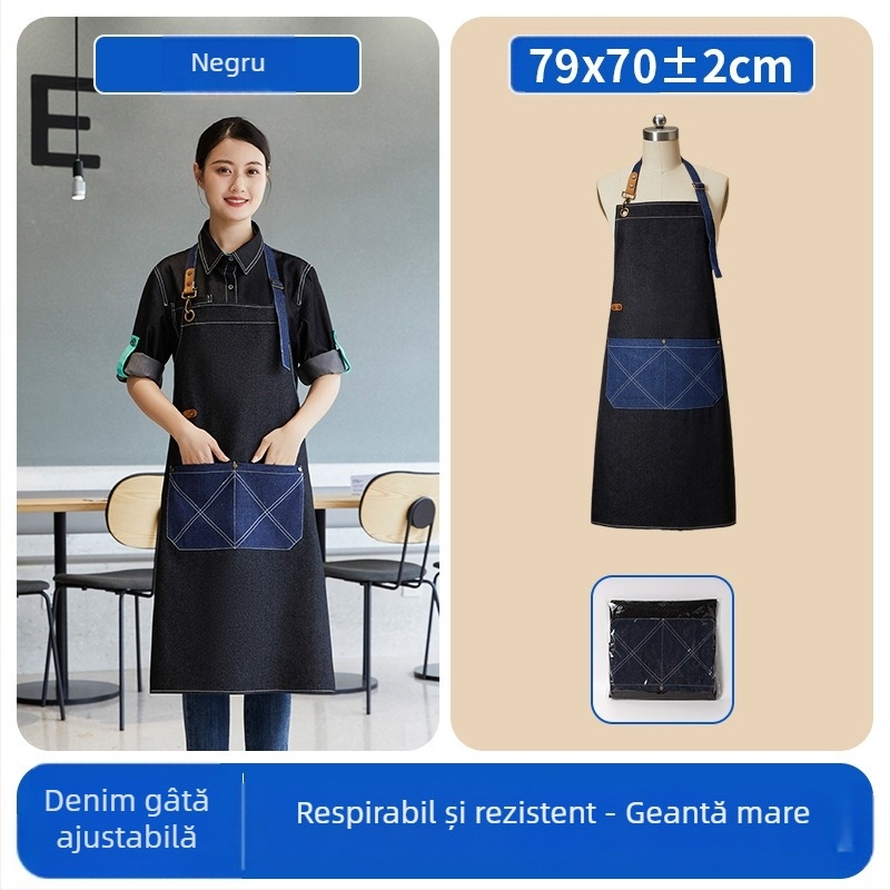 Șorț din poliester fără mâneci, cu imprimare de logo, anti-murdărire, rezistent la uzură, stil modern minimalist pentru bucătărie