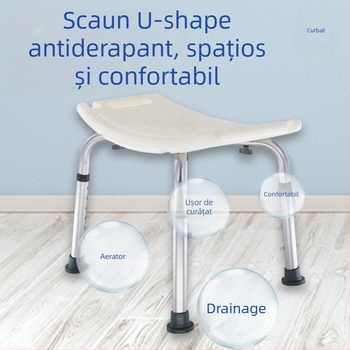 Scaun de baie din aliaj de aluminiu pentru vârstnici, însărcinate și persoane cu handicap, curea antiderapantă cu pernă, scaun de duș în formă de U, greutate netă 1,8 kg