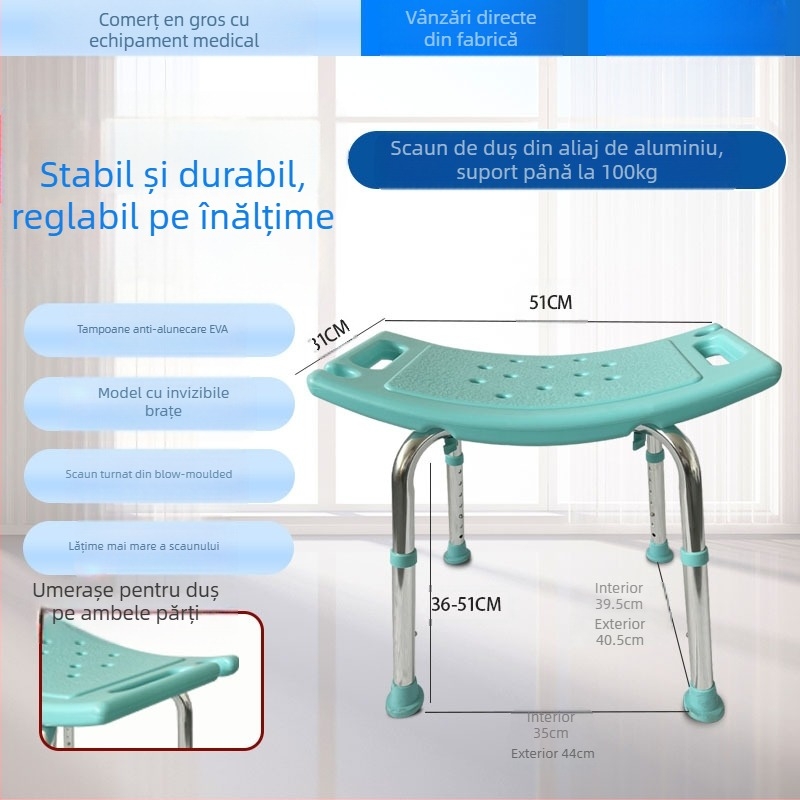 Scaun de baie din aliaj de aluminiu pentru vârstnici, însărcinate și persoane cu handicap, curea antiderapantă cu pernă, scaun de duș în formă de U, greutate netă 1,8 kg