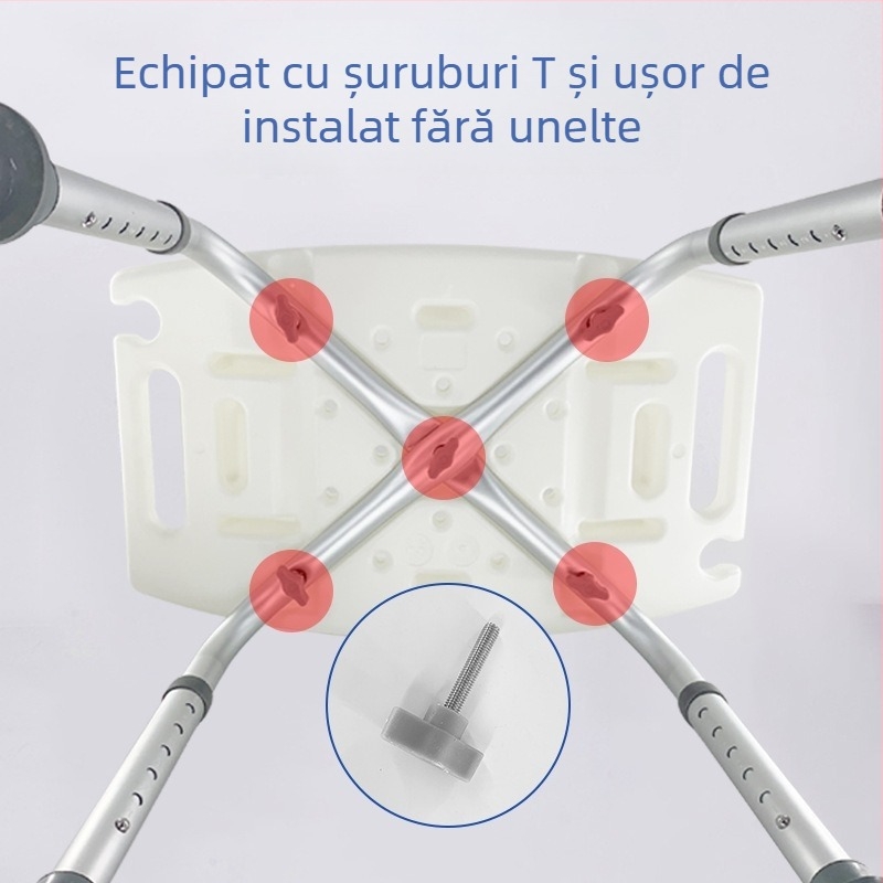 Scaun de baie din aliaj de aluminiu pentru vârstnici, însărcinate și persoane cu handicap, curea antiderapantă cu pernă, scaun de duș în formă de U, greutate netă 1,8 kg