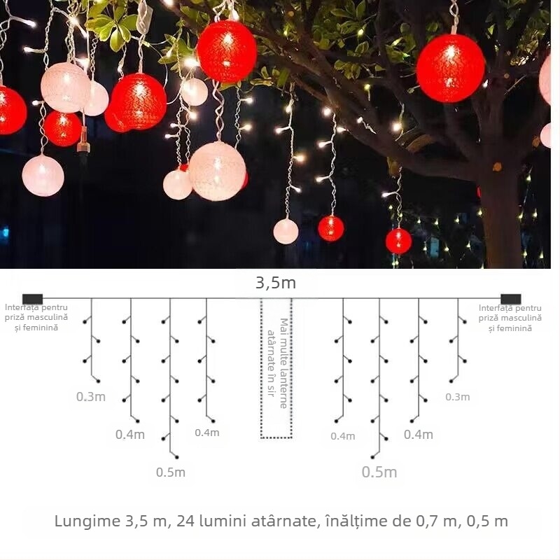 Ghirlandă LED cu mingi de bumbac pentru exterior – alimentare solară, IP43, 72 LED, 2700K cald, durată de viață 60000h