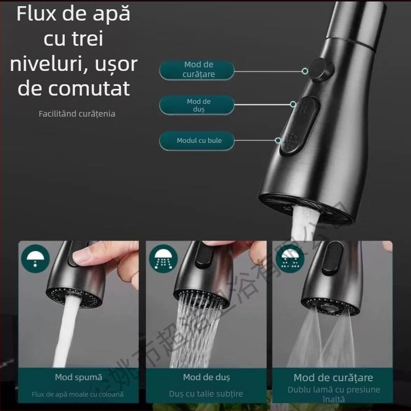 CJ-76 Cap de bucătărie anti-stropire cu extensie universală, montaj în spirală, tip nucleu de ventila ax-rolă, finisaj electroplacat