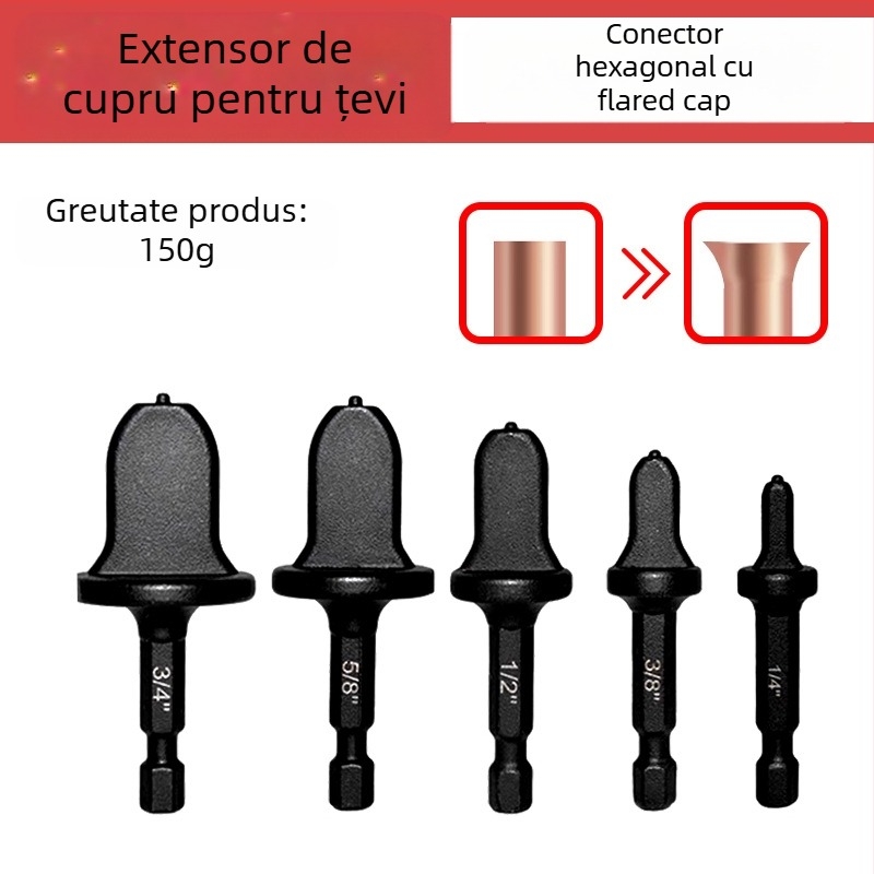 Set de expansiune a conductelor din cupru, cu burghiu manual și freză (reamer), dimensiuni imperiale, pentru frigidere și aer condiționat, oțel-carbon