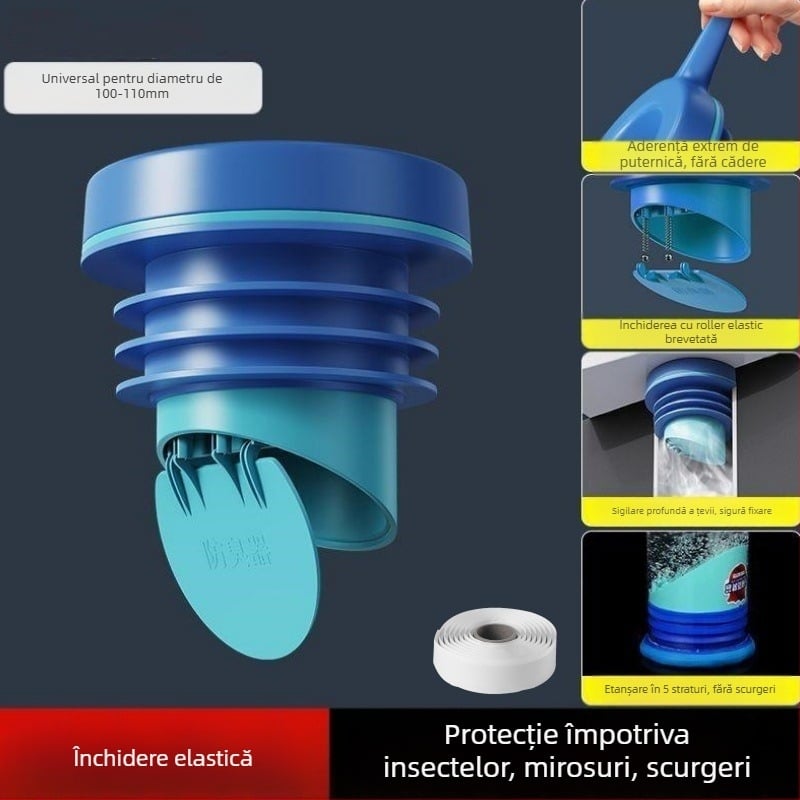 Inel de etanșare a flanșei WC cu supapă de control – anti-reflux, controlul mirosurilor, inel din cauciuc gros, Makin