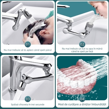 Robinet universal pentru chiuvetă cu braț mecanic și duză extensibilă rotativă, cartuș ceramic, cupru, montaj filet, design modern