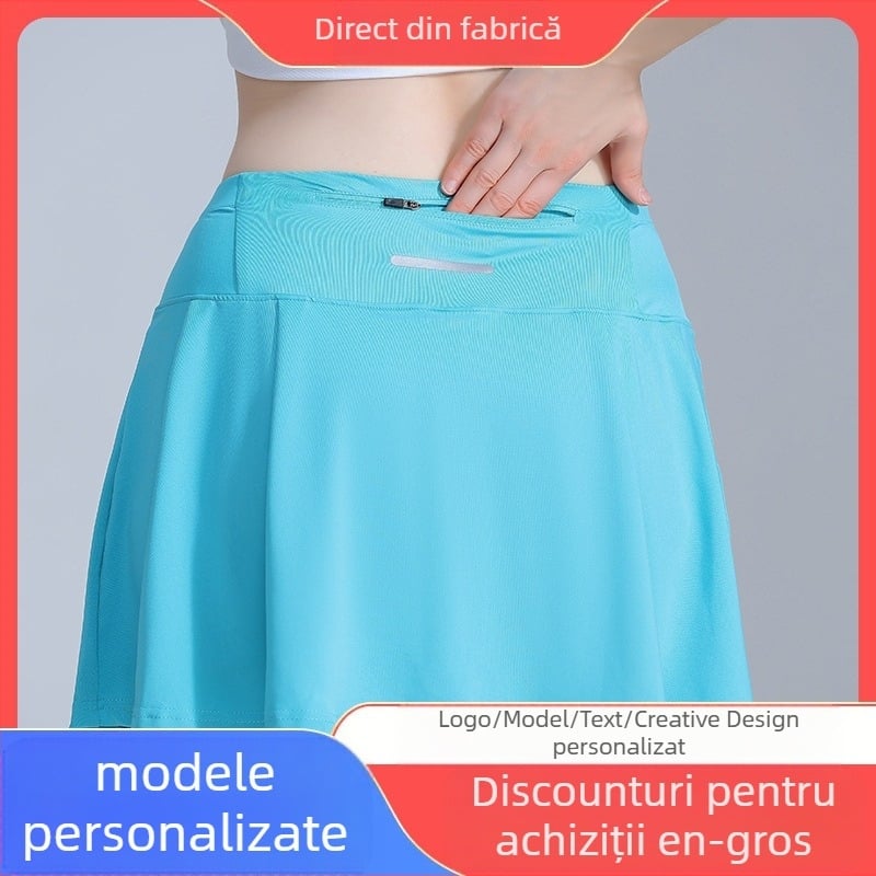 Fustă, culoare solidă, vară, țesătură poliester, potrivită pentru alergare și tenis de masă/badminton.