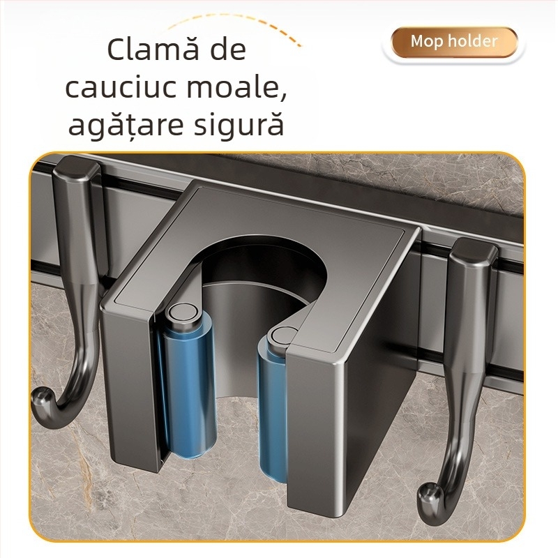 Suport pentru mop din aliaj de aluminiu, design modern minimalist; greutate 0,6 kg; tratament: pulverizare plastică + turnare prin injecție