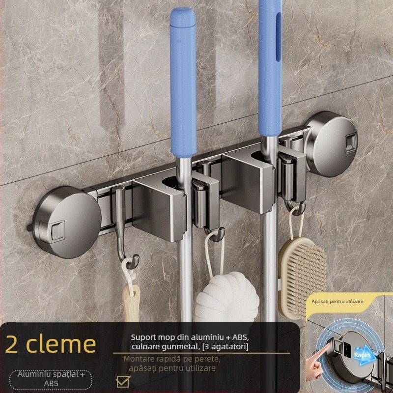 Suport pentru mop din aliaj de aluminiu, design modern minimalist; greutate 0,6 kg; tratament: pulverizare plastică + turnare prin injecție