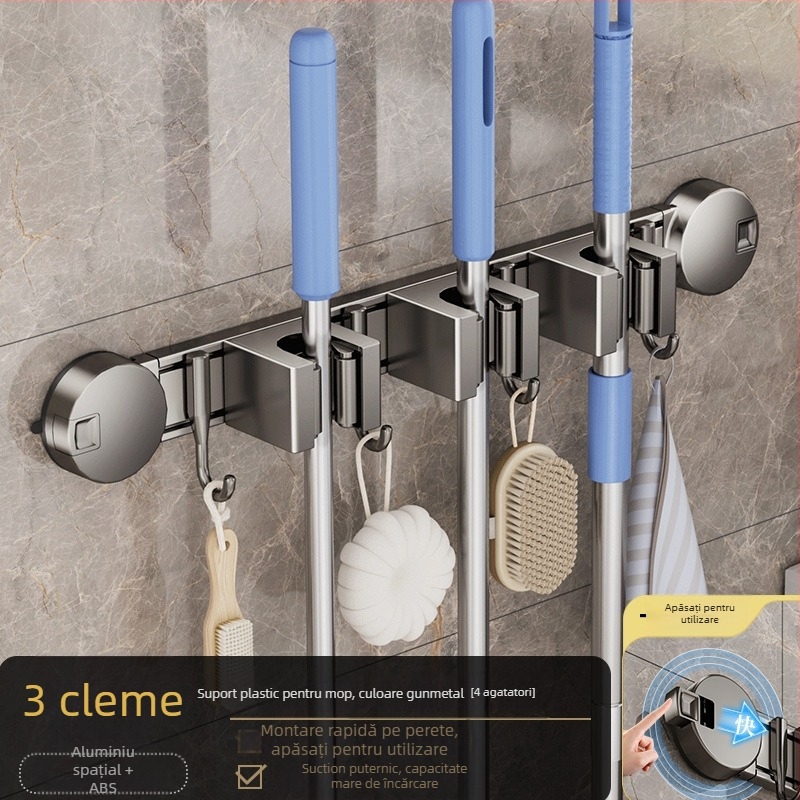 Suport pentru mop din aliaj de aluminiu, design modern minimalist; greutate 0,6 kg; tratament: pulverizare plastică + turnare prin injecție