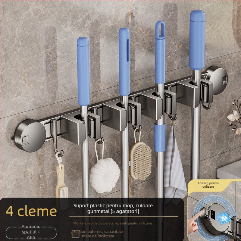 Suport pentru mop din aliaj de aluminiu, design modern minimalist; greutate 0,6 kg; tratament: pulverizare plastică + turnare prin injecție