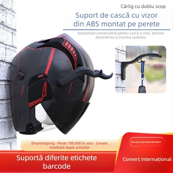 Raft de cască montat pe perete, agățare fără găuri (pentru cască de motocicletă; compatibilitate generală)