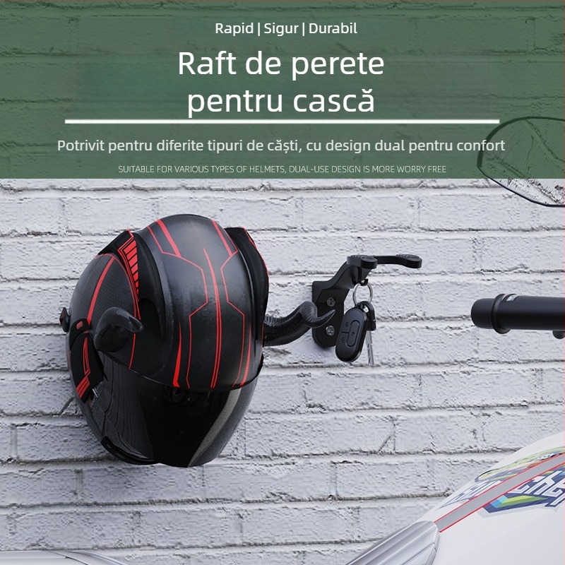 Raft de cască montat pe perete, agățare fără găuri (pentru cască de motocicletă; compatibilitate generală)