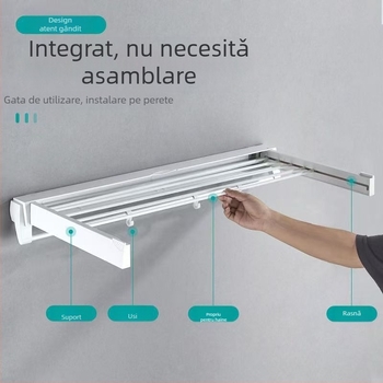 Raft de uscat haine suspendat, cu un singur stâlp, instalare fără găurire, stil minimalist modern, tub ABS+aluminiu