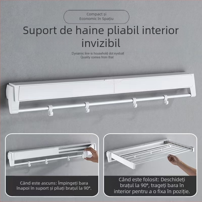 Raft de uscat haine suspendat, cu un singur stâlp, instalare fără găurire, stil minimalist modern, tub ABS+aluminiu