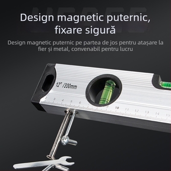 Riglă cu nivel magnetic de înaltă precizie, corp din aliaj de aluminiu, construcție solidă, magnet puternic și nivel încorporat.