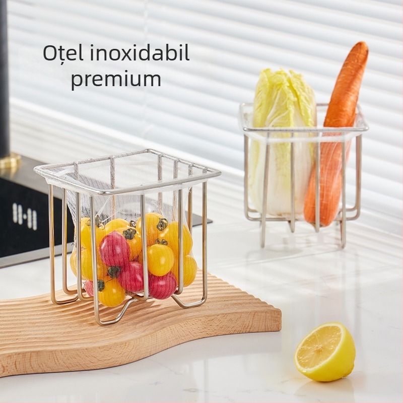 Filtru din oțel inoxidabil pentru chiuvetă cu raft de depozitare și coș de scurgere încorporat — organizator de bucătărie