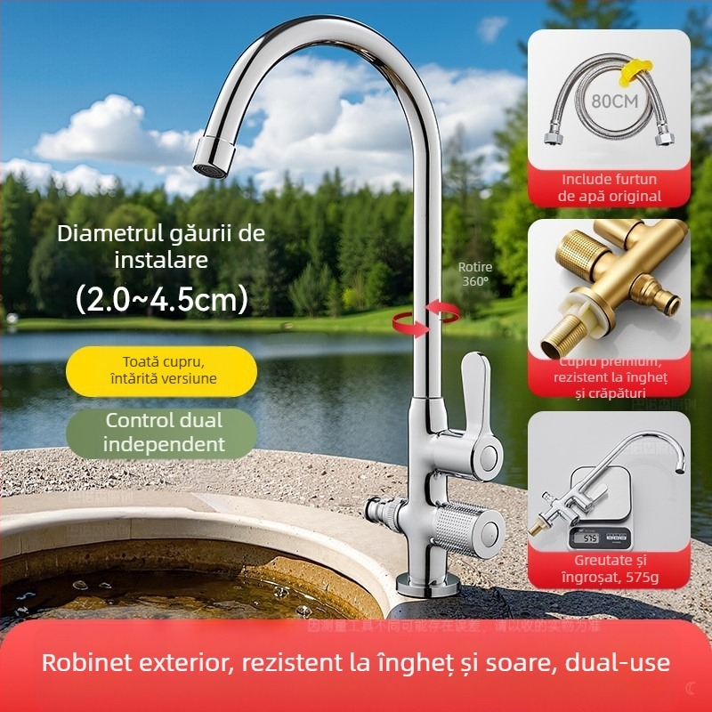 Robinet exterior din cupru pentru spălarea lavoarului și a mașinii, cu miezul de ventila cupru, 0-90°C, 0,1-0,9 MPa, montaj așezat