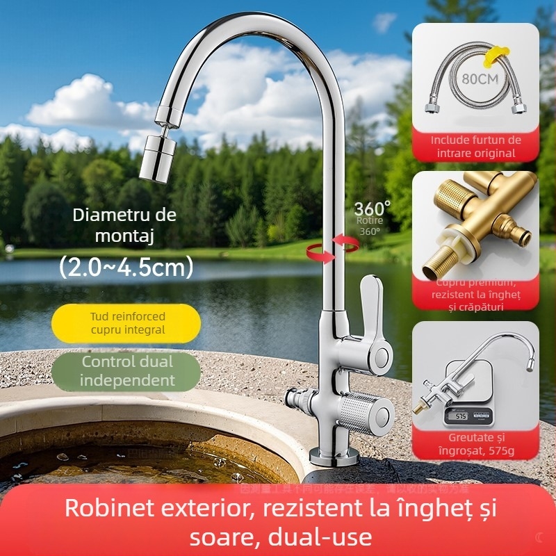 Robinet exterior din cupru pentru spălarea lavoarului și a mașinii, cu miezul de ventila cupru, 0-90°C, 0,1-0,9 MPa, montaj așezat