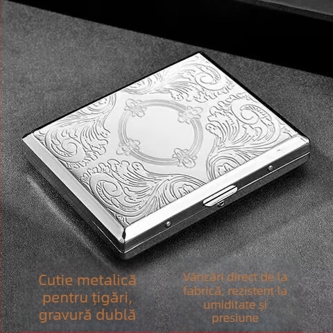 Cutie pentru țigări – piele-metal, pentru 20 țigarete, portabilă, rezistentă la presiune, stil modern minimalist