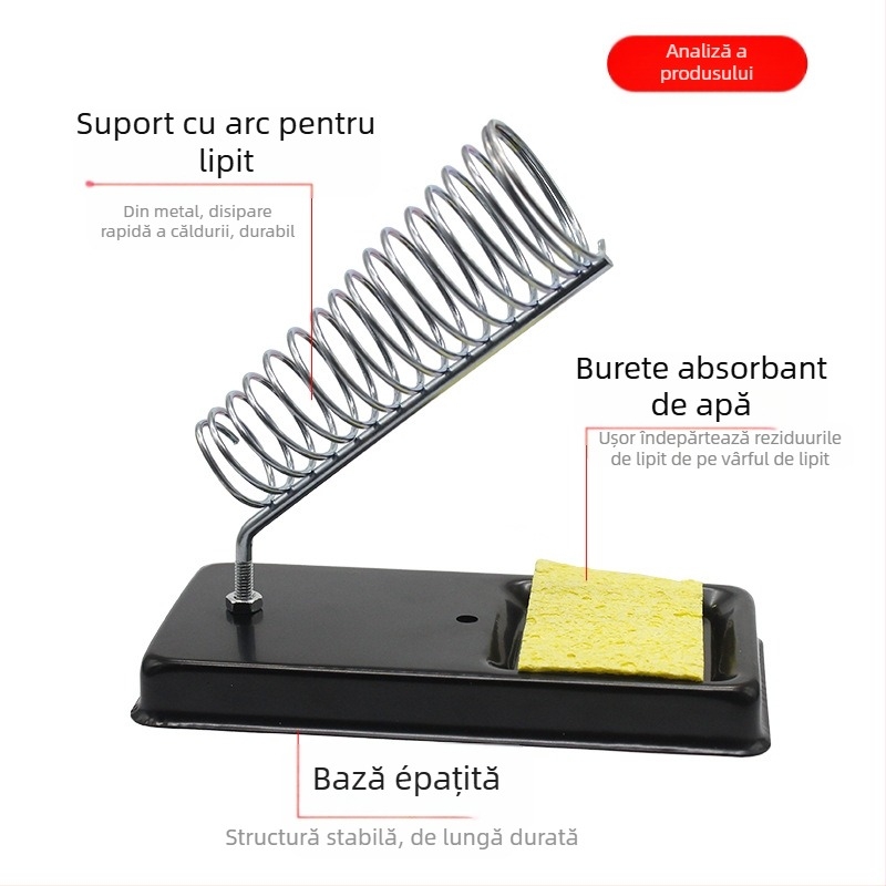 Suport pentru fier de lipit, din metal, cu cadru în formă de V, multifuncțional, raft pentru burete